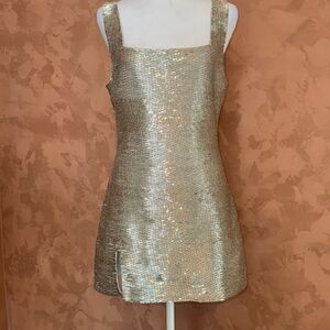 STAUD Gold Sequin Mini Dress